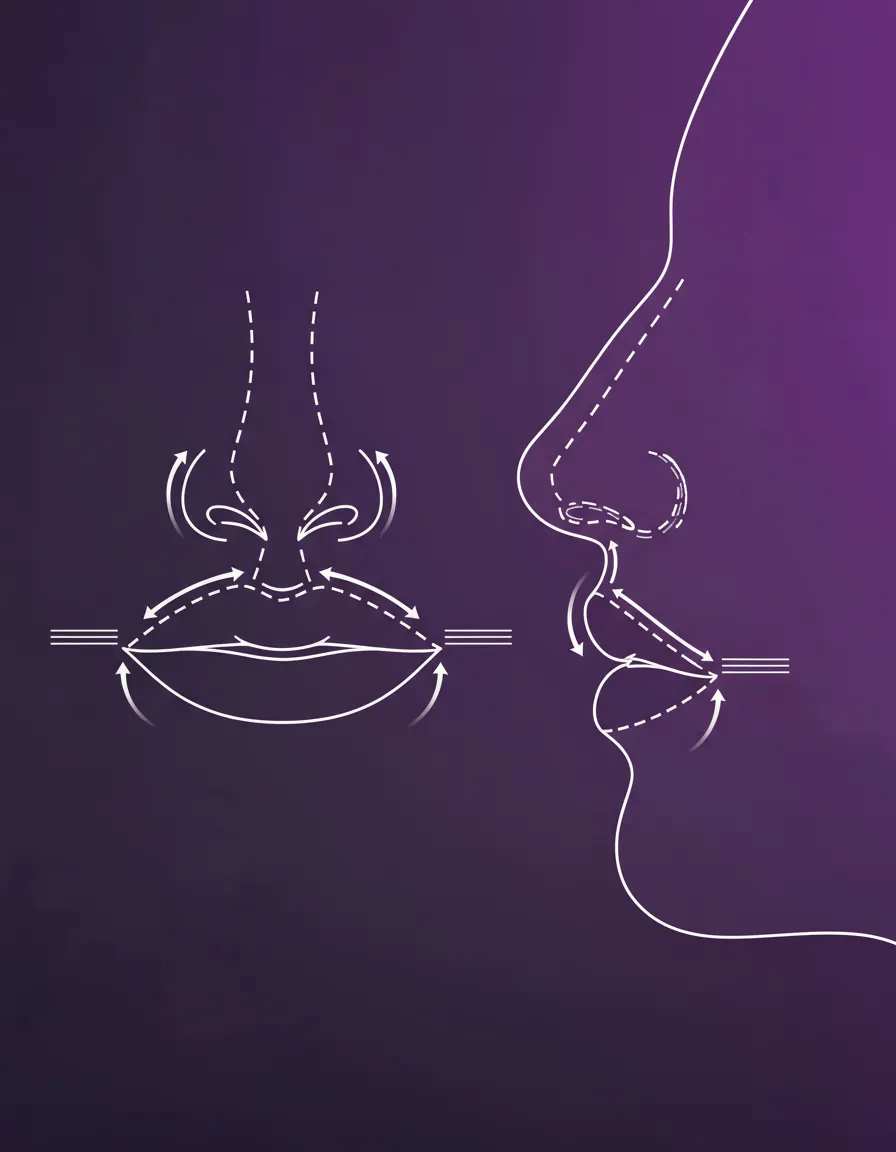 Bullhorn-Lift Technik Illustration - Frontal- und Seitenansicht der Lippenlifting-Methode